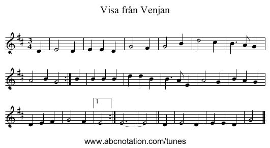 Visa från Venjan - staff notation