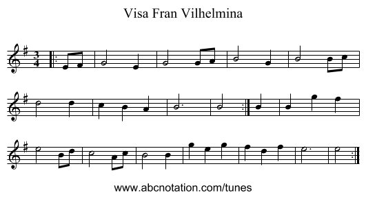 Visa Fran Vilhelmina - staff notation