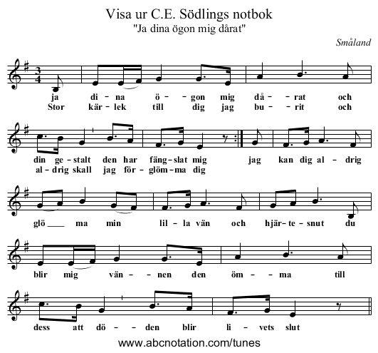 Visa ur C.E. Södlings notbok - staff notation