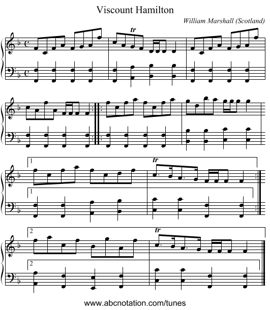 Viscount Hamilton - staff notation