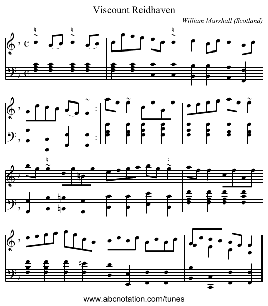 Viscount Reidhaven - staff notation