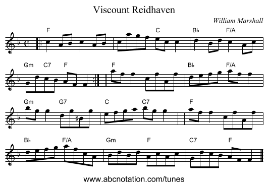 Viscount Reidhaven - staff notation