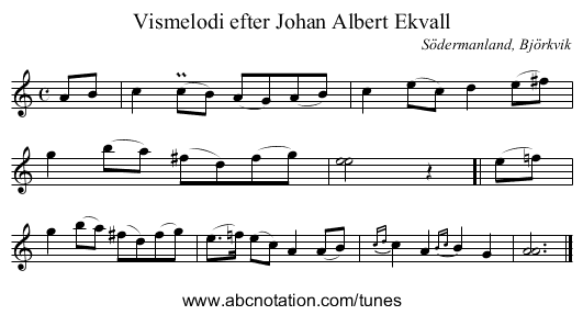 Vismelodi efter Johan Albert Ekvall - staff notation