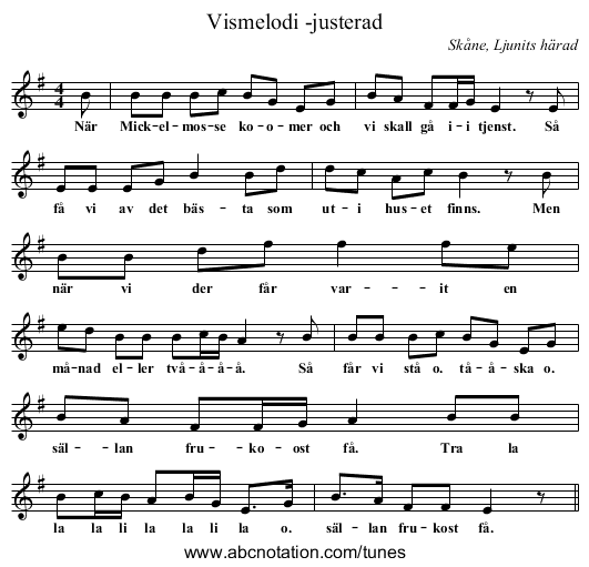 Vismelodi -justerad - staff notation