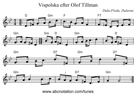 Vispolska efter Olof Tillman - staff notation