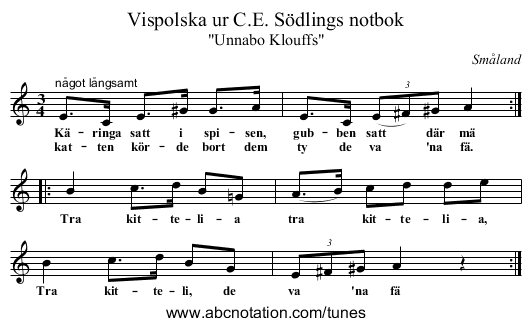 Vispolska ur C.E. Södlings notbok - staff notation