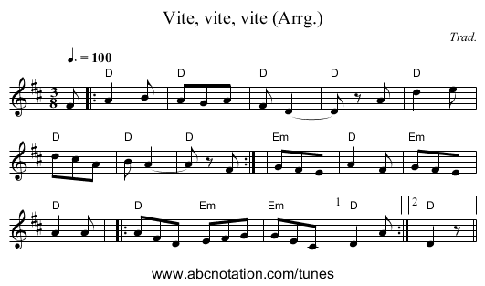 Vite, vite, vite (Arrg.) - staff notation