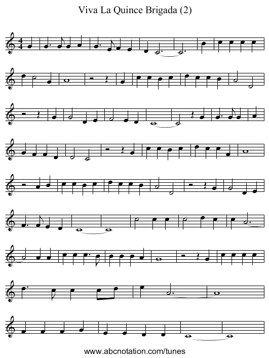 Viva La Quince Brigada (2) - staff notation