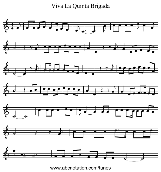 Viva La Quinta Brigada - staff notation