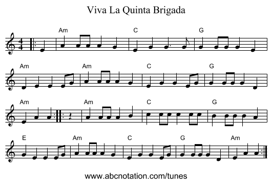 Viva La Quinta Brigada - staff notation