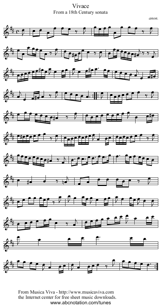 Vivace - staff notation