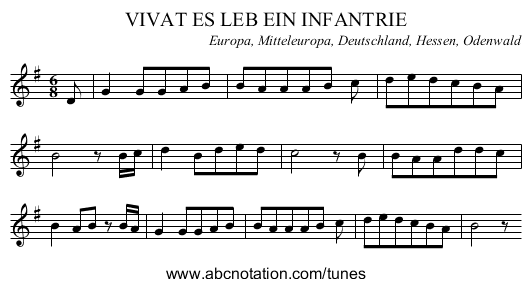 VIVAT ES LEB EIN INFANTRIE - staff notation