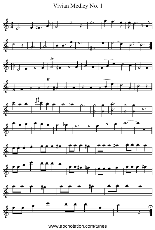 Vivian Medley No. 1 - staff notation