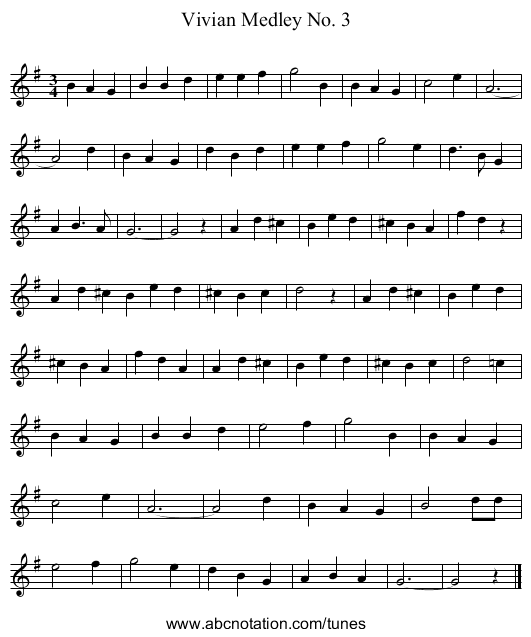 Vivian Medley No. 3 - staff notation