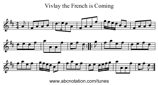 Vivlay the French is Coming - staff notation