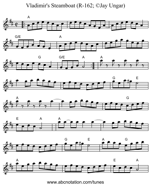 Vladimir's Steamboat (R-162; &copy;Jay Ungar) - staff notation