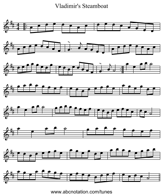 Vladimir's Steamboat - staff notation