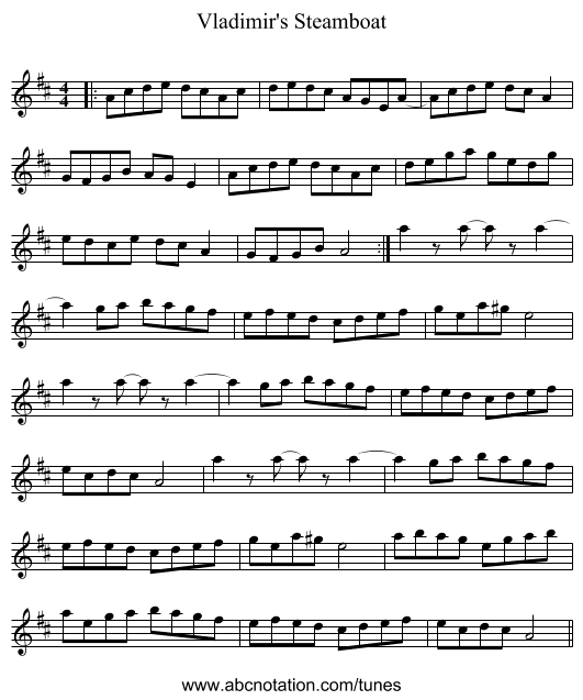 Vladimir's Steamboat - staff notation