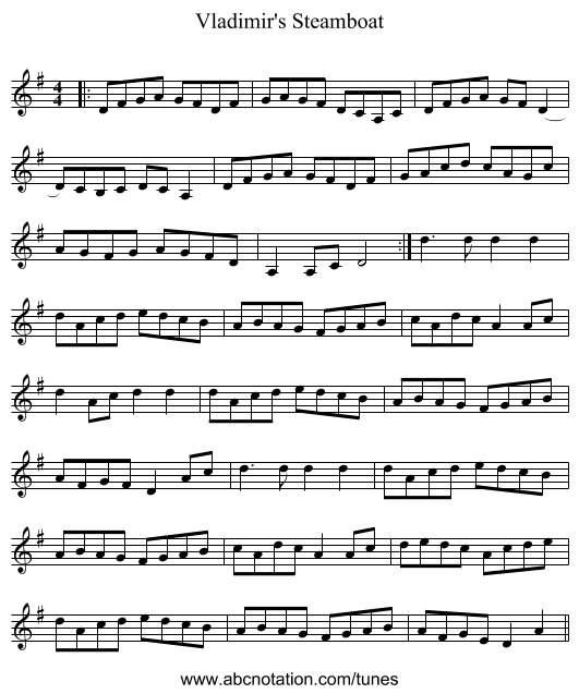 Vladimir's Steamboat - staff notation