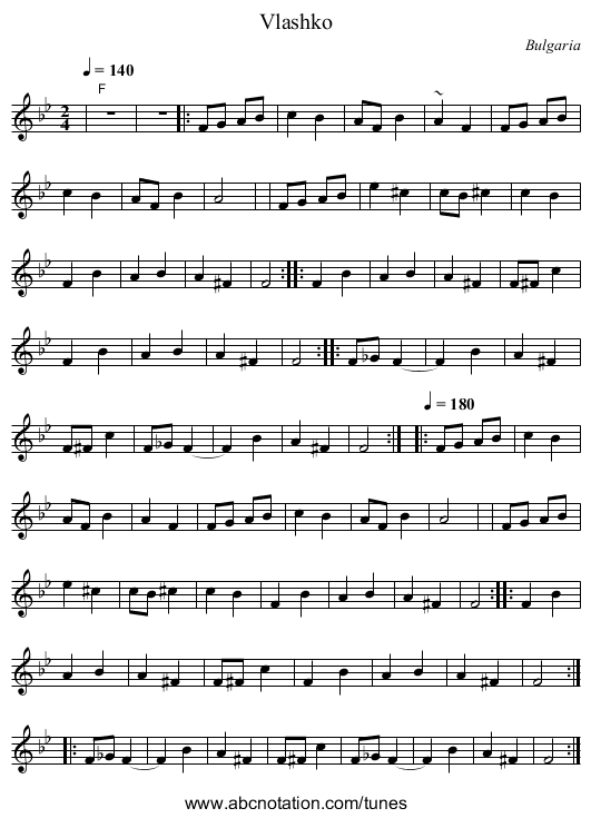 Vlashko - staff notation