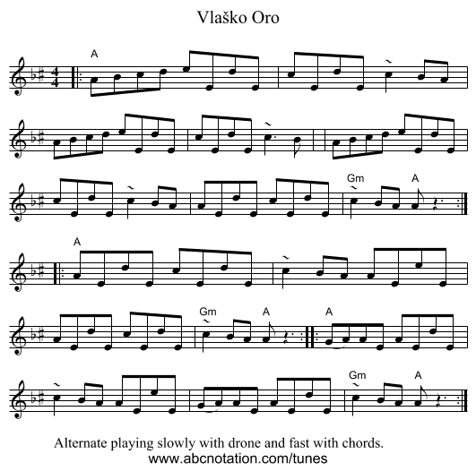 Vlaško Oro - staff notation