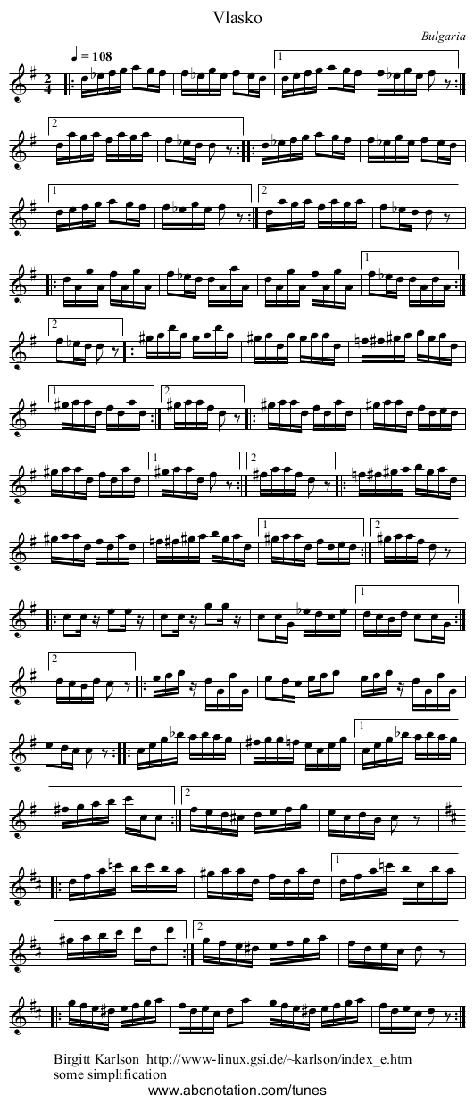 Vlasko - staff notation