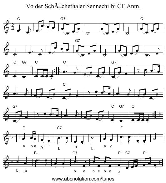 Vo der SchÃ¤chethaler Sennechilbi CF Anm. - staff notation