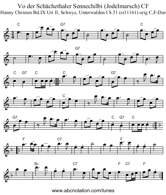 Vo der Schächethaler Sennechilbi (Jodelmarsch) CF - staff notation