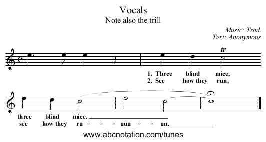 Vocals - staff notation