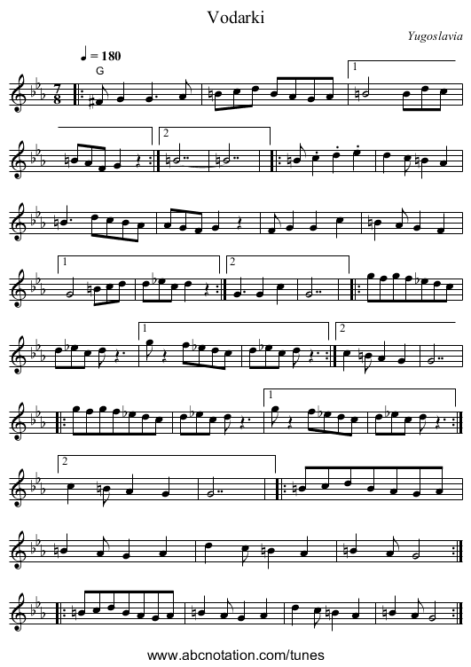 Vodarki - staff notation