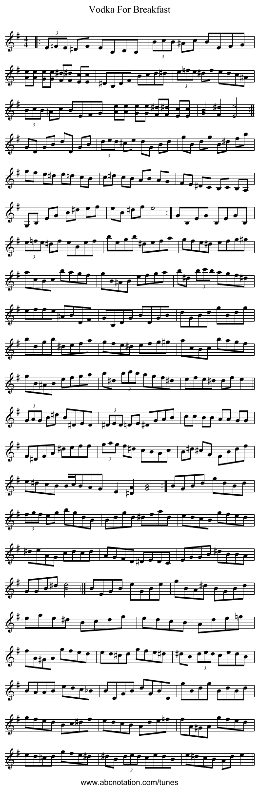 Vodka For Breakfast - staff notation