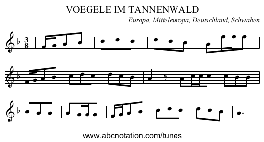 VOEGELE IM TANNENWALD - staff notation