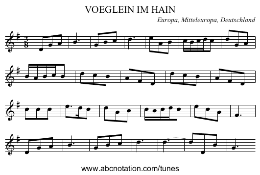 VOEGLEIN IM HAIN - staff notation