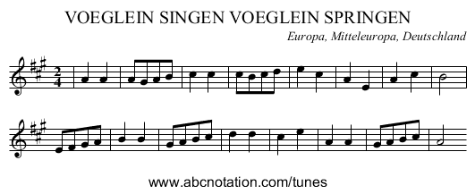 VOEGLEIN SINGEN VOEGLEIN SPRINGEN - staff notation
