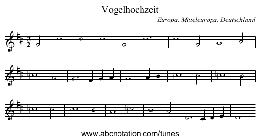 Vogelhochzeit - staff notation