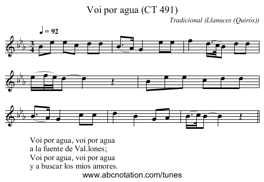 Voi por agua (CT 491) - staff notation