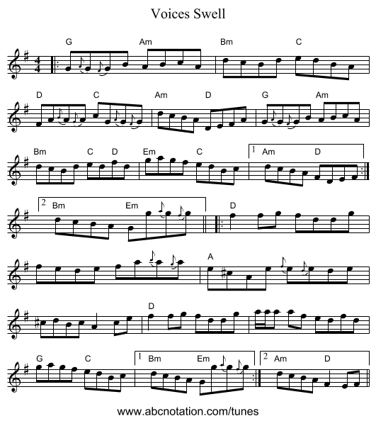 Voices Swell - staff notation