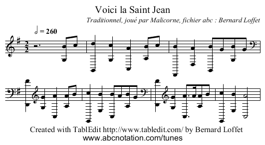 Voici la Saint Jean - staff notation