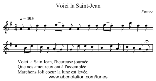 Voici la Saint-Jean - staff notation