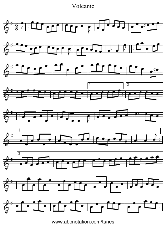 Volcanic - staff notation