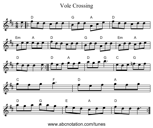 Vole Crossing - staff notation