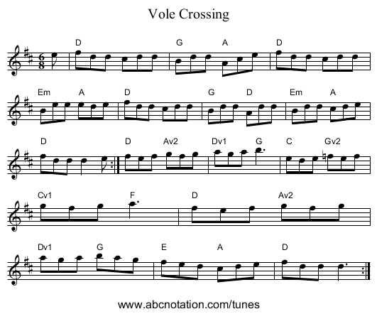 Vole Crossing - staff notation
