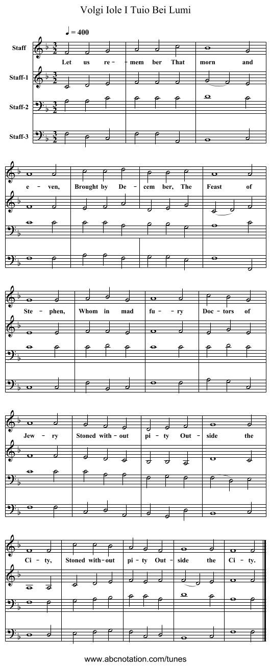 Volgi Iole I Tuio Bei Lumi - staff notation