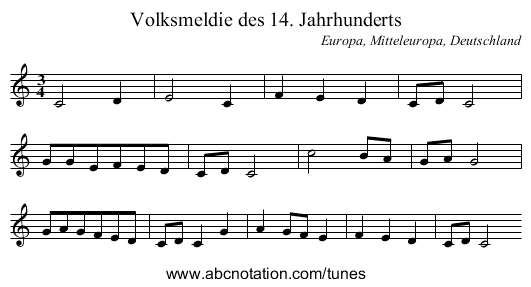 Volksmeldie des 14. Jahrhunderts - staff notation