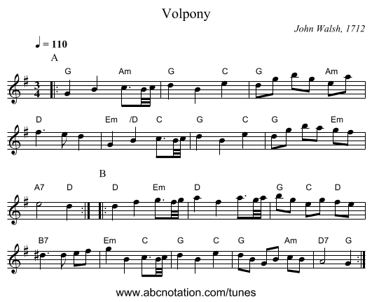 Volpony - staff notation