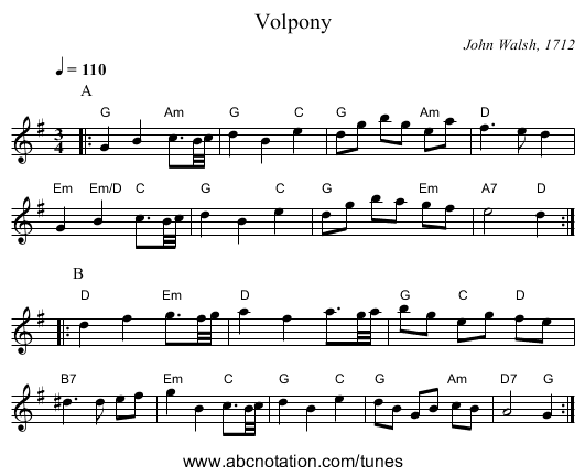 Volpony - staff notation