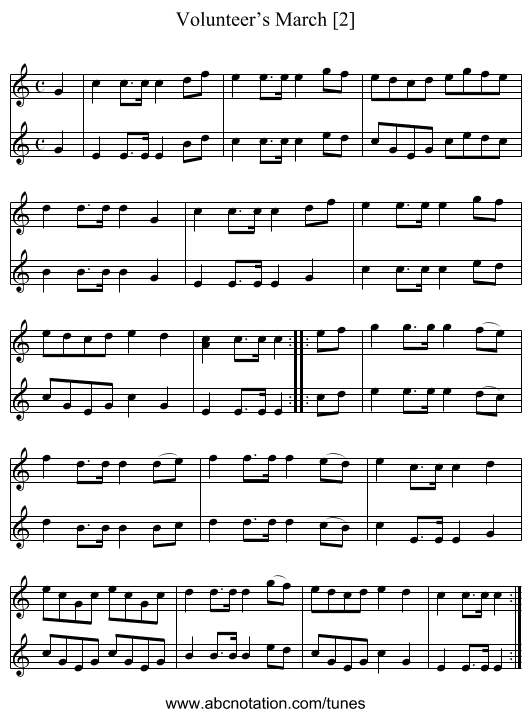Volunteer’s March [2] - staff notation