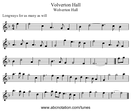 Volverton Hall - staff notation