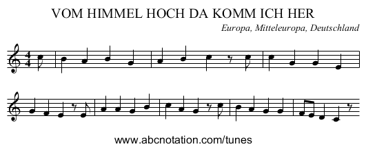 VOM HIMMEL HOCH DA KOMM ICH HER - staff notation