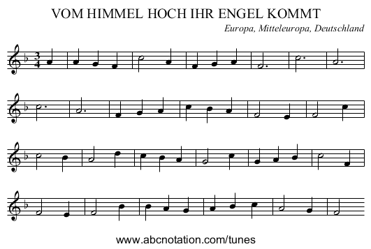VOM HIMMEL HOCH IHR ENGEL KOMMT - staff notation